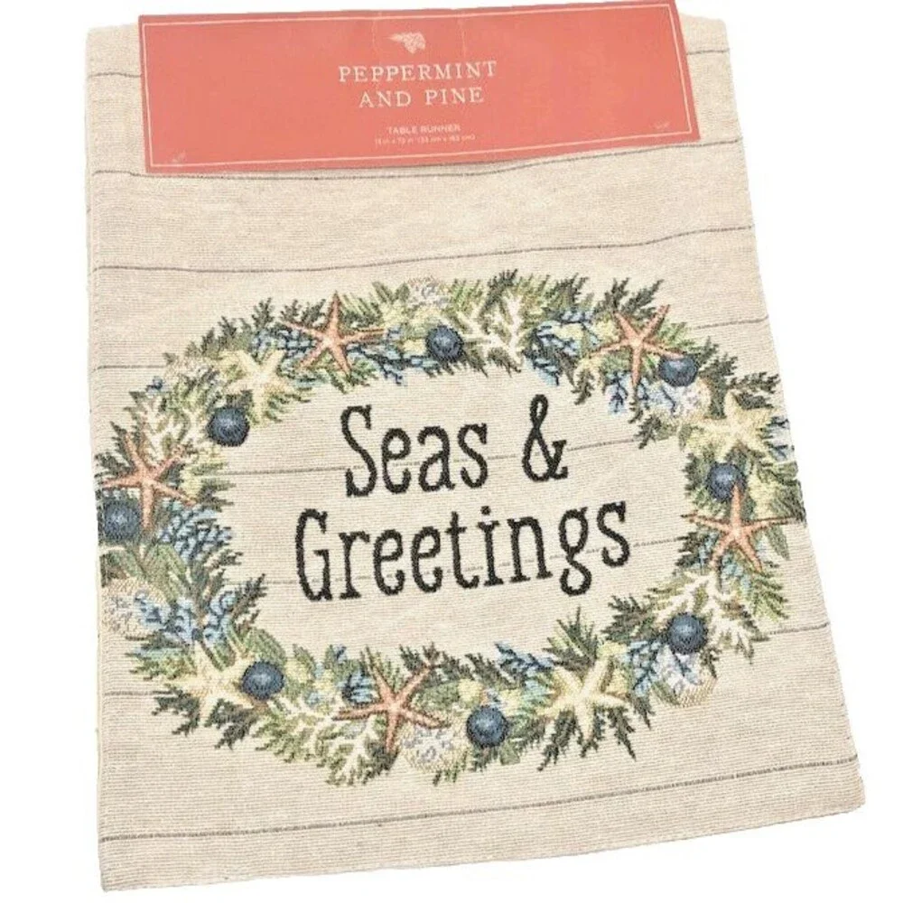 Christmas Wreath Table Runner 13x72